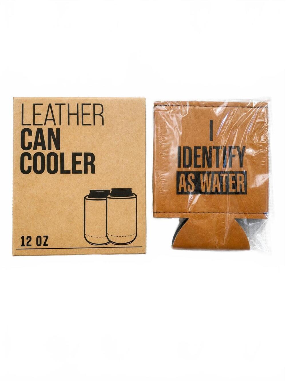 2/$20 LOVEVIBE I Identify As Water 12oz Leather Can Cooler Beer Koozie Sleeve
